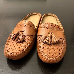 Robert Zur EXCELLENT CONDITION soft leather tassel slides woven driving mocs